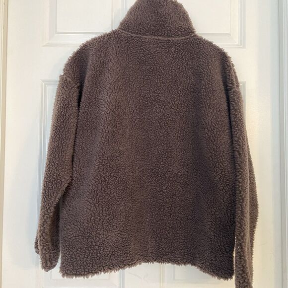 J Crew Teddy sherpa half-zip sweatshirt size Small Chocolate Brown Mock Neck - Picture 6 of 6